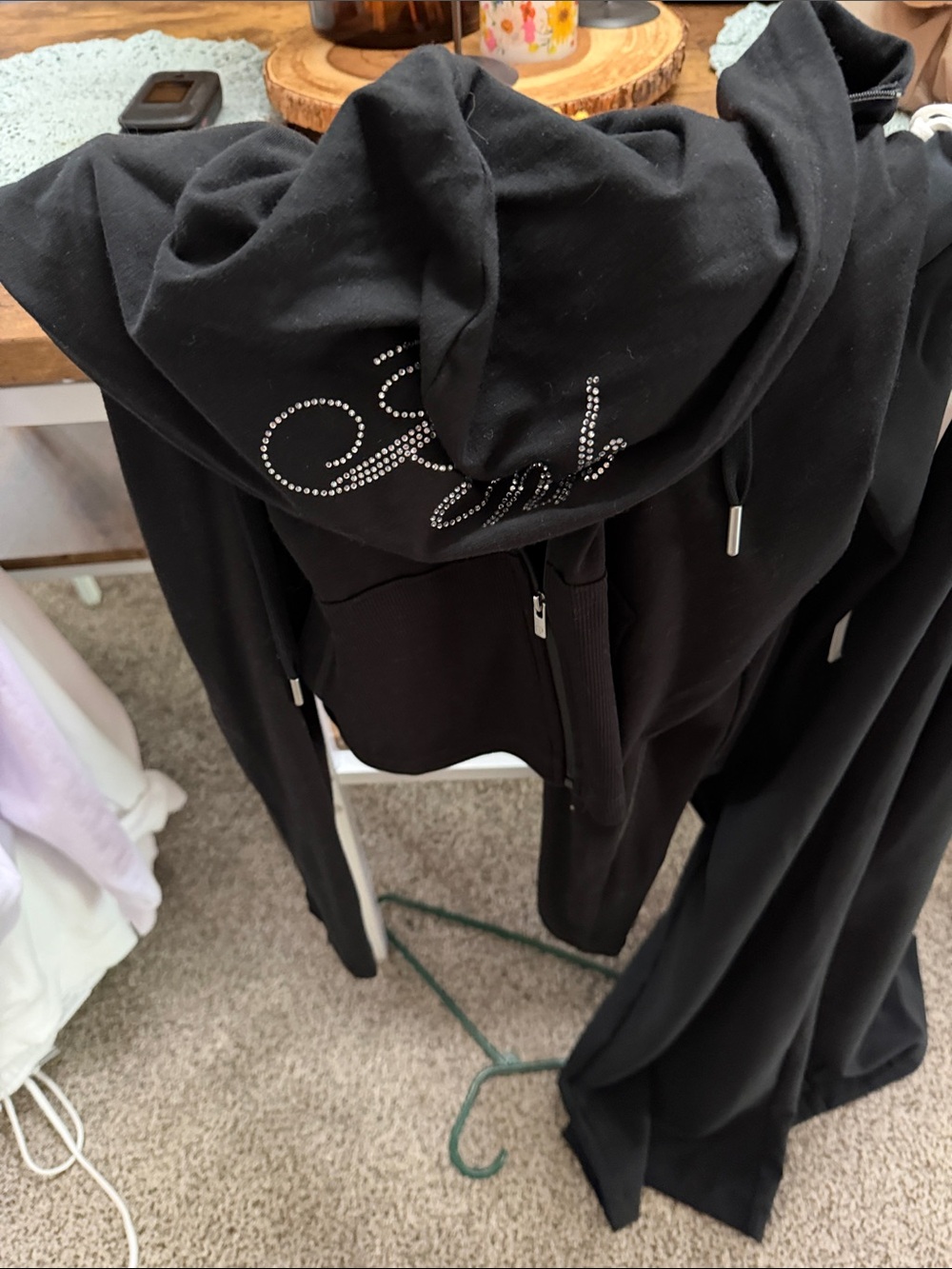 PINK Victoria's Secret Black Rhinestone Logo Track Jacket & Joggers Set